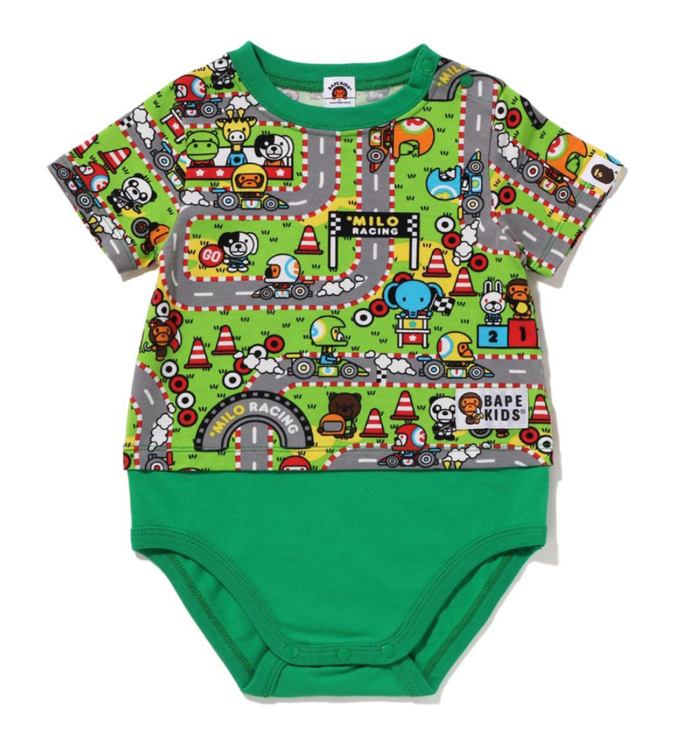 Bape Kids Baby Milo Racing Bodysuit in Green Size 70