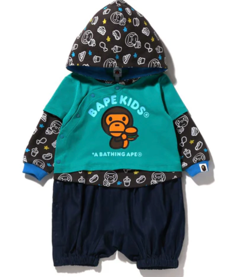 Bape Kids Baby Milo Junk Food Layered Romper In Green Size 80