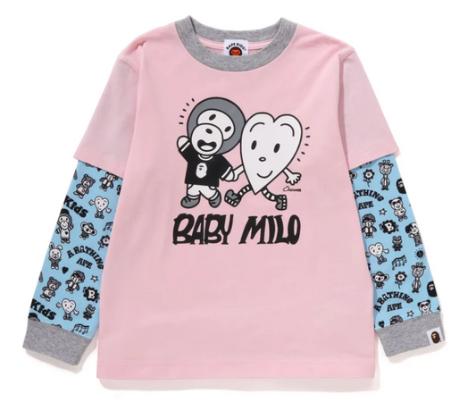 Bape Kids x Chocomoo Milo Friends Layered L/S Tee Pink Size 140 K
