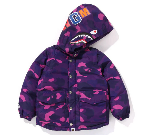 Bape Kids Color Camo Shark Hoodie Down Jacket Purple Size 140 K