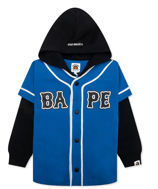Bape Kids Bape Logo Layered Baseball Sweatshirt Blue Size 140 K