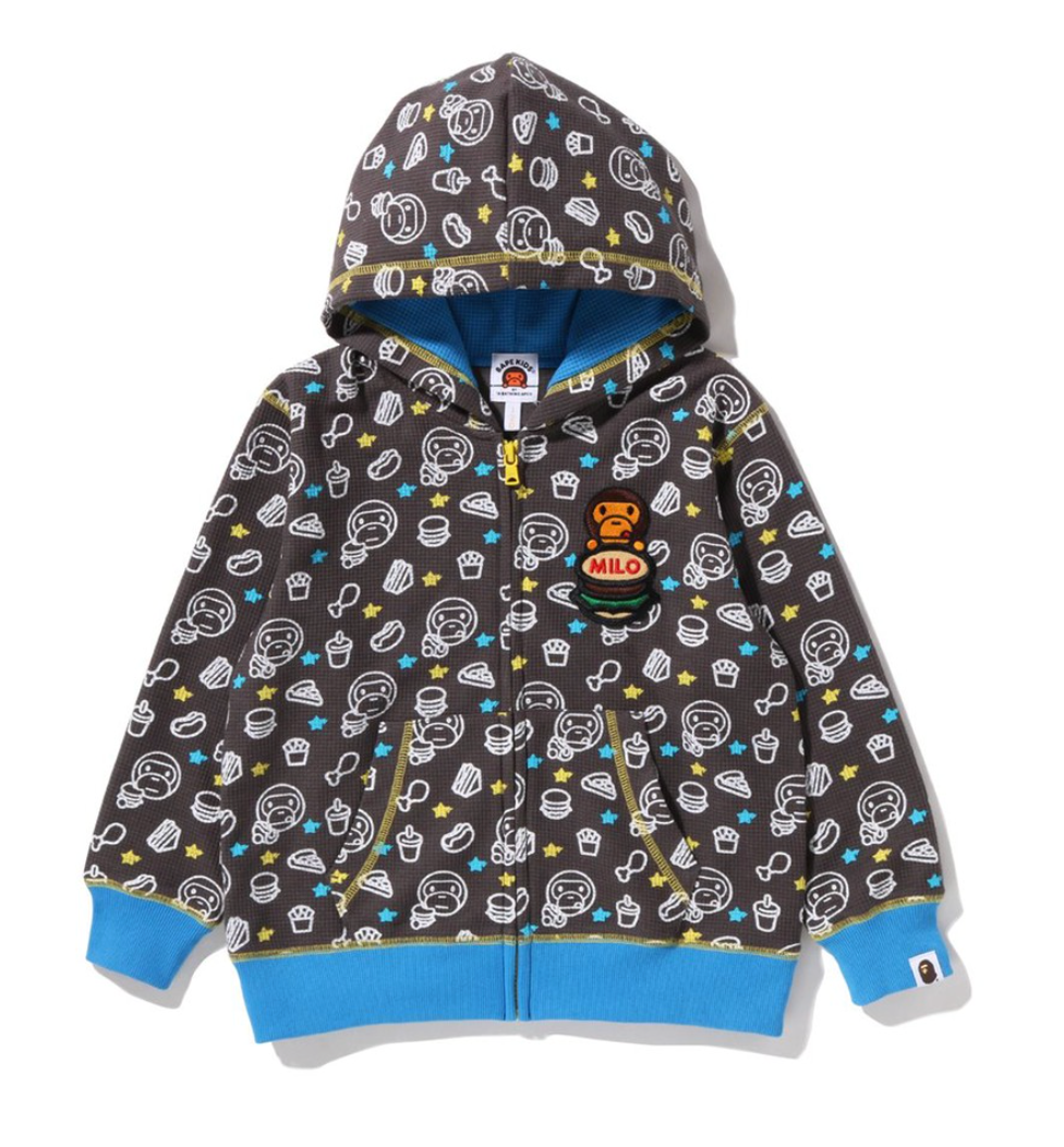 Bape Kids Baby Milo Junk Food Charcoal Full Zip Hoodie Size 80