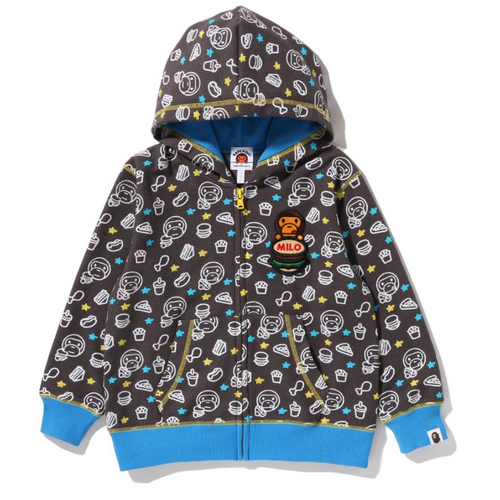 Bape Kids Baby Milo Junk Food Charcoal Full Zip Hoodie Size 80
