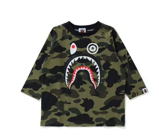 Bape Kids 1st Camo Shark 3/4 Sleeve Tee Jr Green Size 160 K
