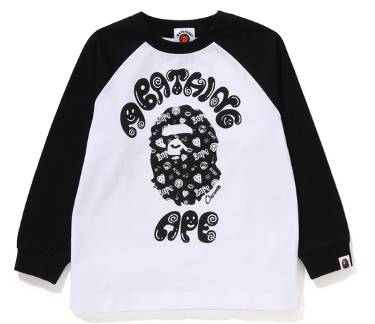 Bape Kids X Chocomoo College L/S Tee Black White Shirt Size 90 K