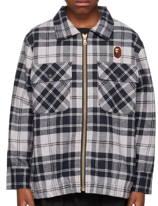 Bape Kids Check Ape Head Patch Zip Jacket Jr Grey Size 160 K