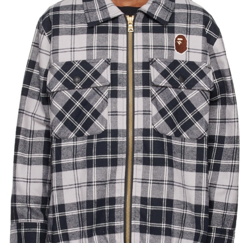 Bape Kids Check Ape Head Patch Zip Jacket Jr Grey Size 160 K