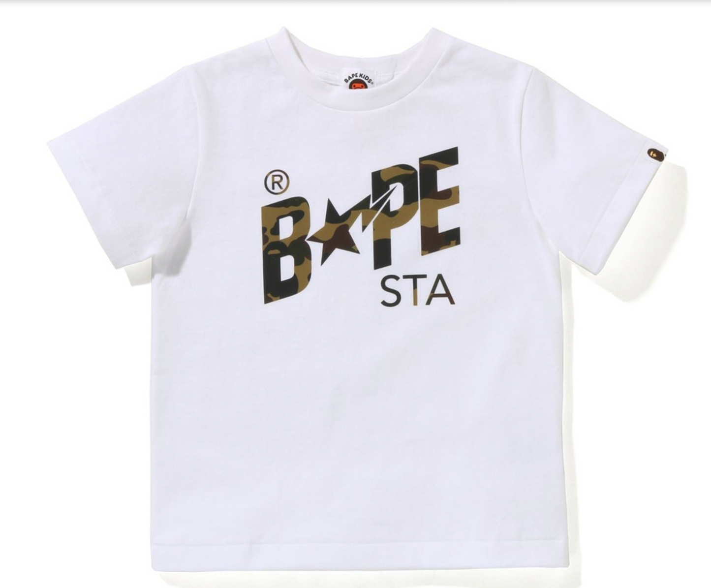Bape Kids Reflector 1st Camo Bapesta Logo White T-Shirt Size 90