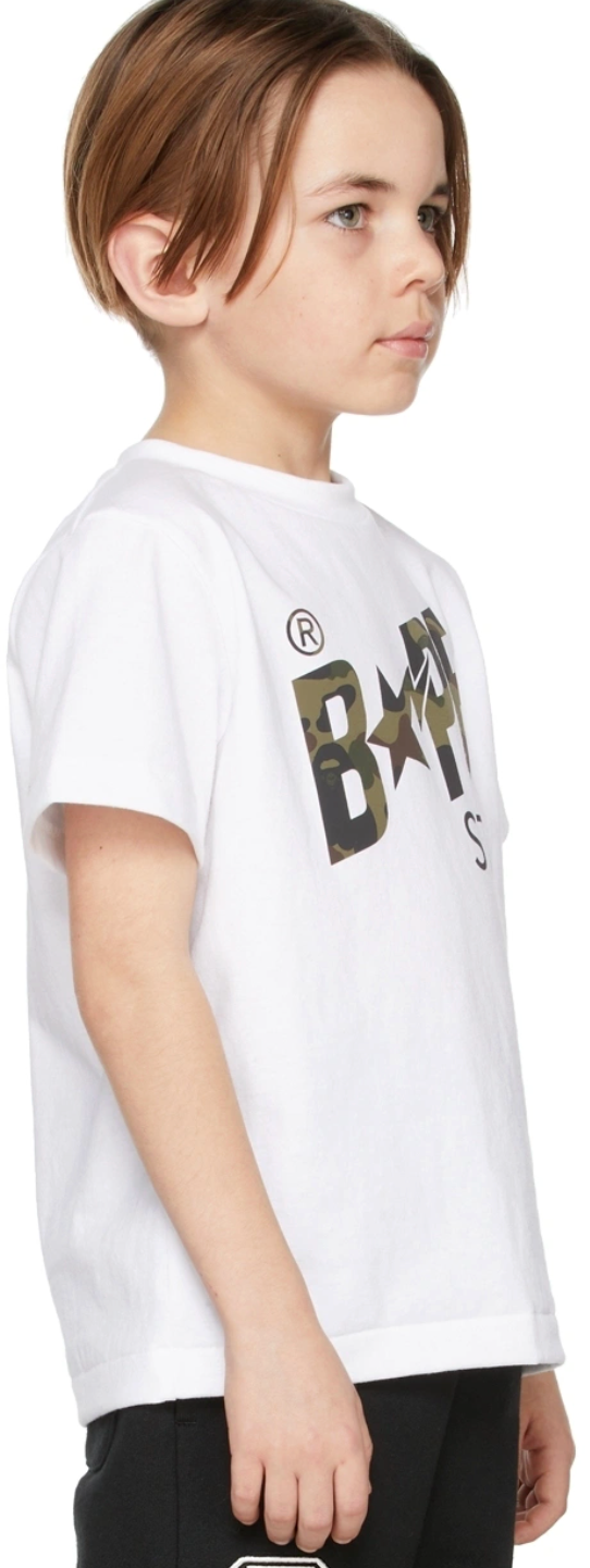 Bape Kids Reflector 1st Camo Bapesta Logo White T-Shirt Size 90