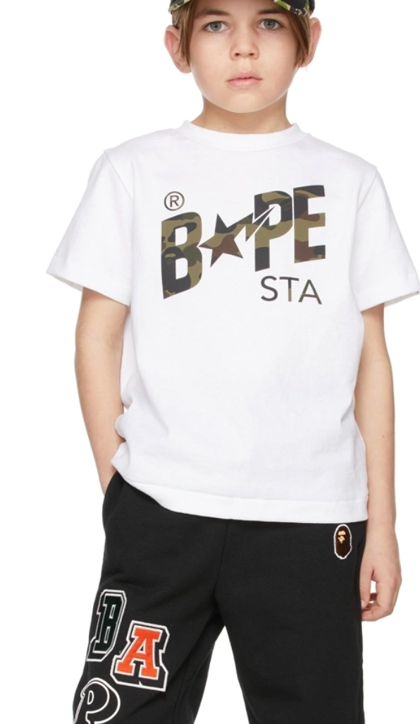 Bape Kids Reflector 1st Camo Bapesta Logo White T-Shirt Size 90