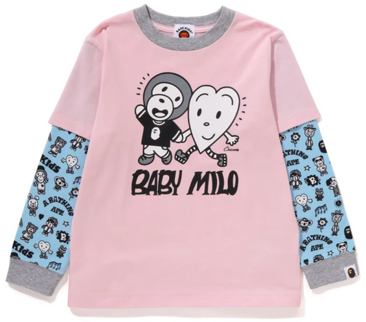 Bape Kids X Chocomoo Milo Friends Layered Pink L/S Tee Size 90