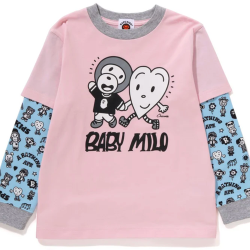 Bape Kids X Chocomoo Milo Friends Layered Pink L/S Tee Size 90