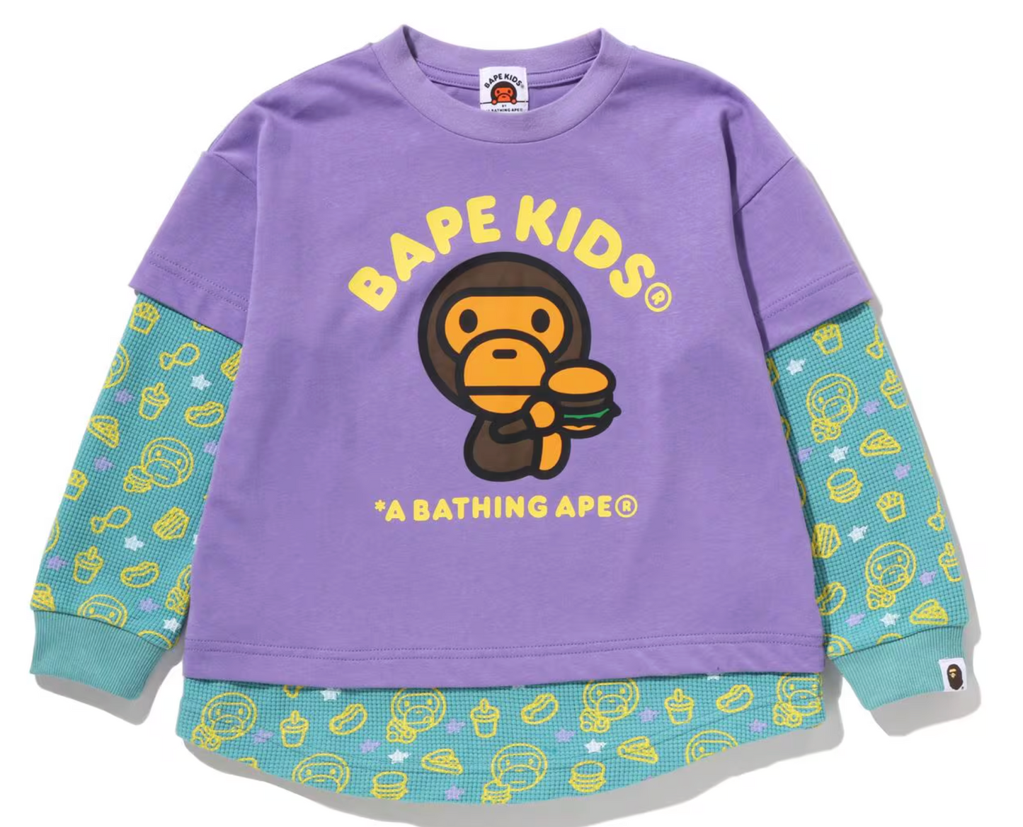 Bape Kids Baby Milo Junk Food Layered Purple L/S Shirt Size 90