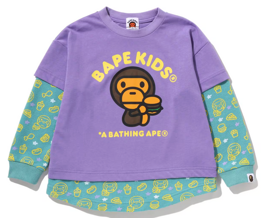 Bape Kids Baby Milo Junk Food Layered Purple L/S Shirt Size 90