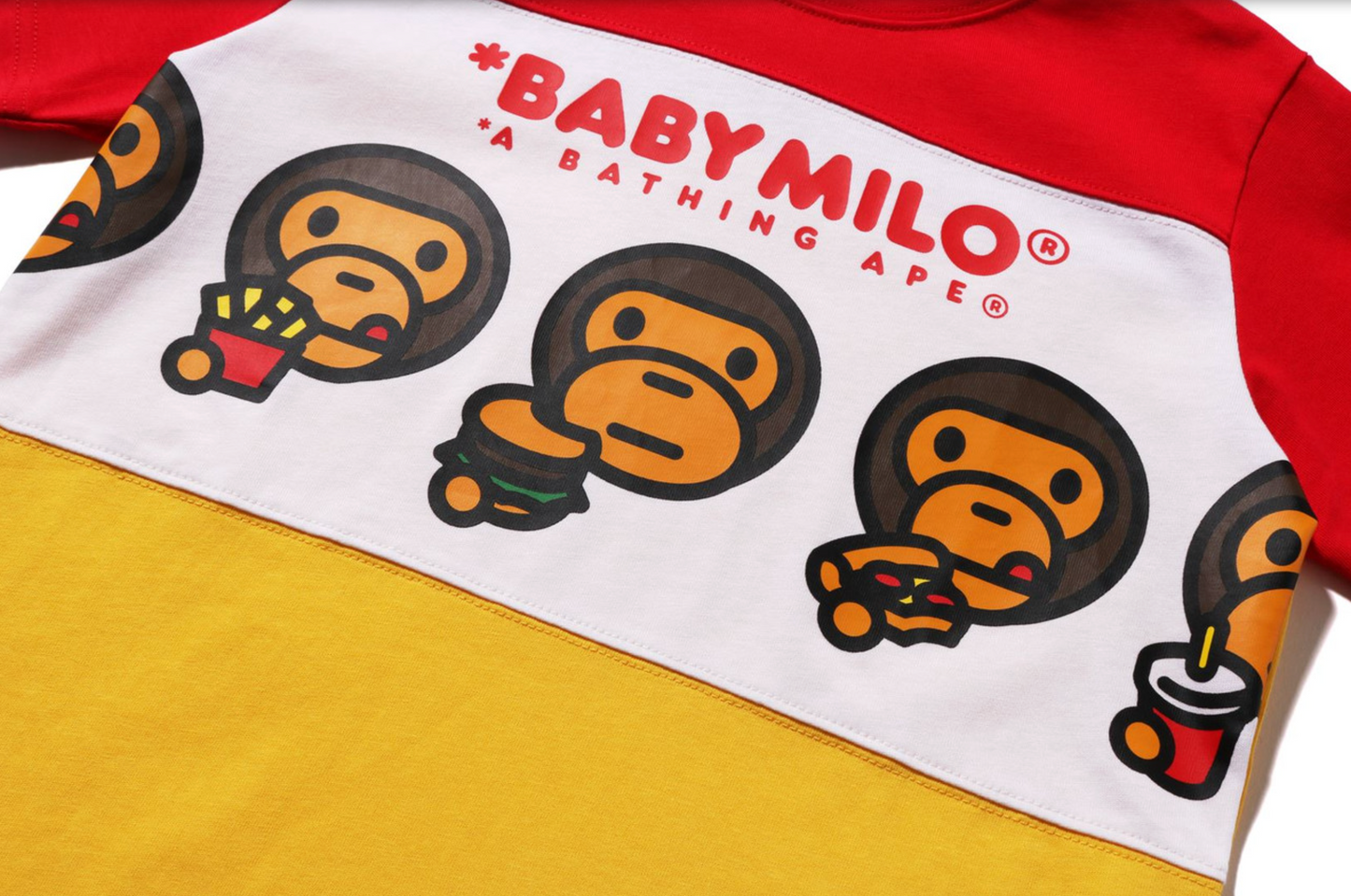 Bape Kids Baby Milo Junk Food Yellow Color Block Tee Size 90