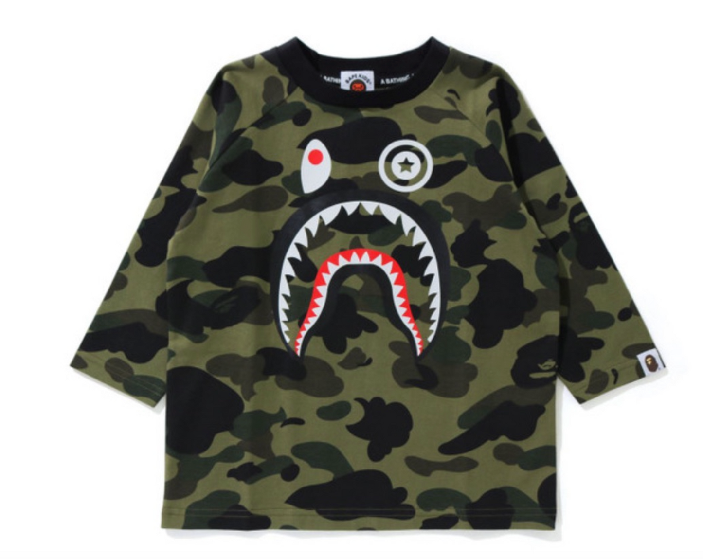 Bape Kids 1st Camo Shark 3/4 Sleeve Tee Jr Green Size 150 K