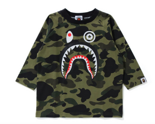 Bape Kids 1st Camo Shark 3/4 Sleeve Tee Jr Green Size 150 K