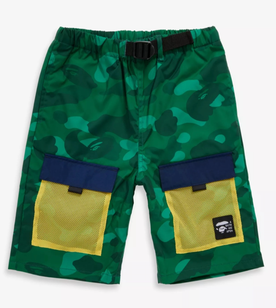 Bape Kids Color Camo Mesh Pocket Shorts Jr Green Size 150 K