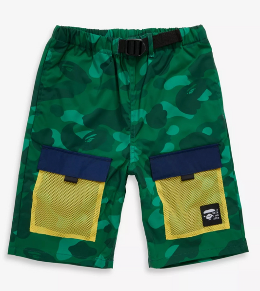 Bape Kids Color Camo Mesh Pocket Shorts Jr Green Size 150 K