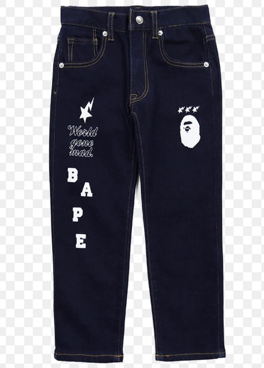 Bape Kids Multi Print Denim Pants Jr Navy Size 150 K