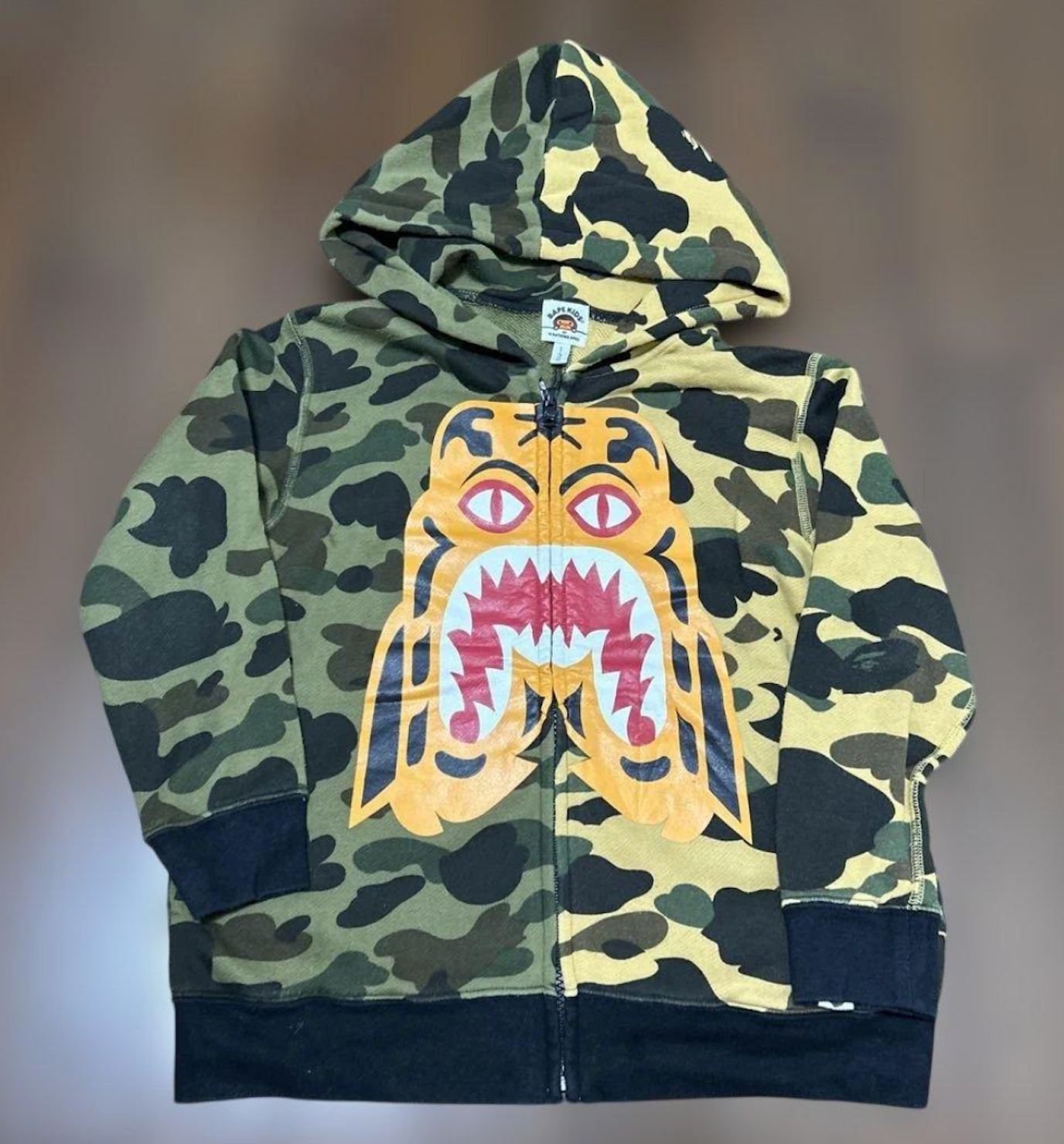 Bape Kids 1st Camo Half Tiger Full Zip Hoodie Size 90