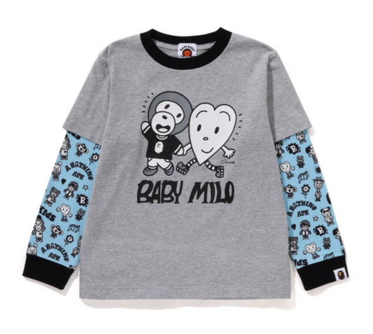 Bape Kids x Chocomoo Milo Friends Layered L/S Tee Grey Size 130 K