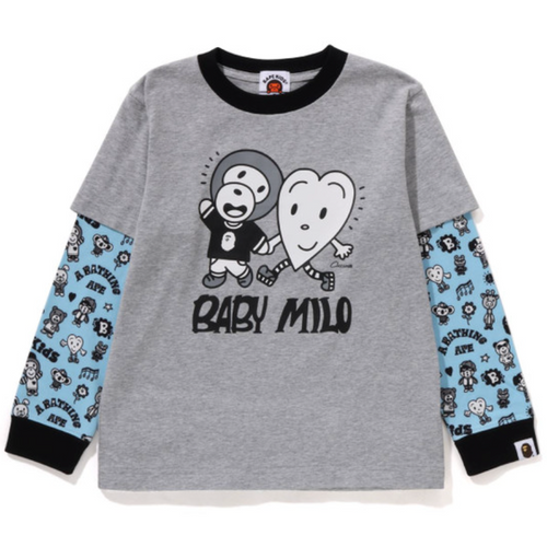 Bape Kids x Chocomoo Milo Friends Layered L/S Tee Grey Size 130 K