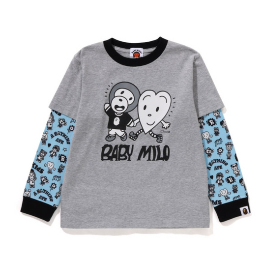Bape Kids x Chocomoo Milo Friends Layered L/S Tee Grey Size 100 K
