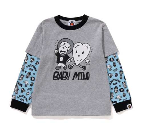 Bape Kids x Chocomoo Milo Friends Layered L/S Tee Grey Size 90 K