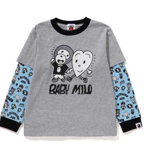 Bape Kids x Chocomoo Milo Friends Layered L/S Tee Grey Size 90 K