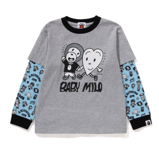 Bape Kids x Chocomoo Milo Friends Layered L/S Tee Grey Size 120 K