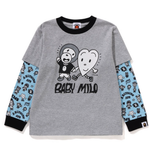 Bape Kids x Chocomoo Milo Friends Layered L/S Tee Grey Size 120 K