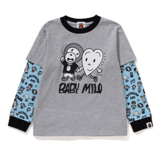 Bape Kids x Chocomoo Milo Friends Layered L/S Tee Grey Size 110 K