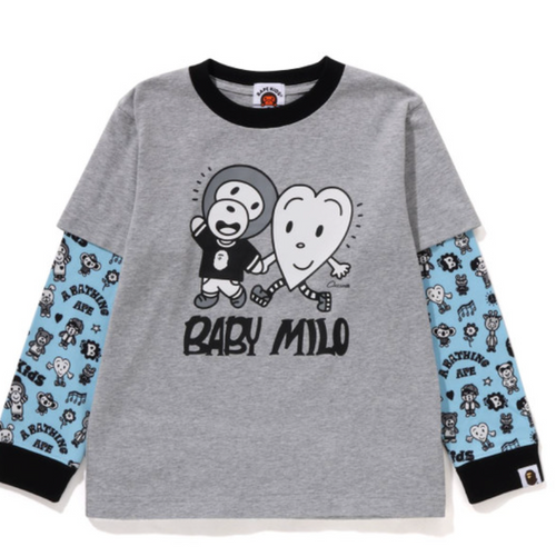 Bape Kids x Chocomoo Milo Friends Layered L/S Tee Grey Size 110 K