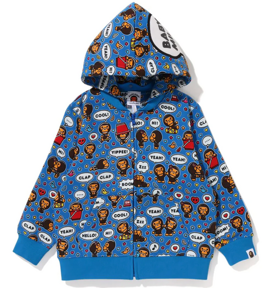 Bape Kids Baby Milo Speech Balloon Blue Zip-Up Removable Hoodie Size 90