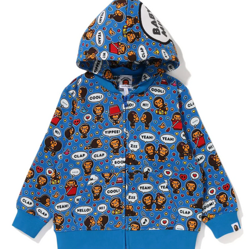 Bape Kids Baby Milo Speech Balloon Blue Zip-Up Removable Hoodie Size 90
