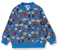 Bape Kids Baby Milo Speech Balloon Blue Zip-Up Removable Hoodie Size 90