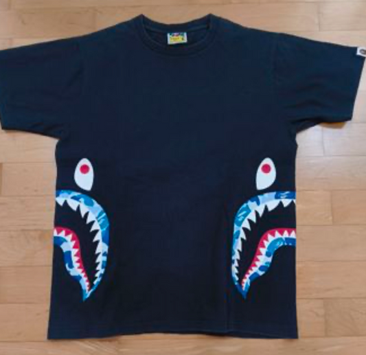Bape Kids ABC Camo Side Shark Tee Black & Blue Size 130 K