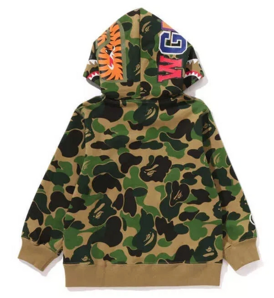 Bape Kids ABC Green Camo Shark Pullover Hoodie Size 90