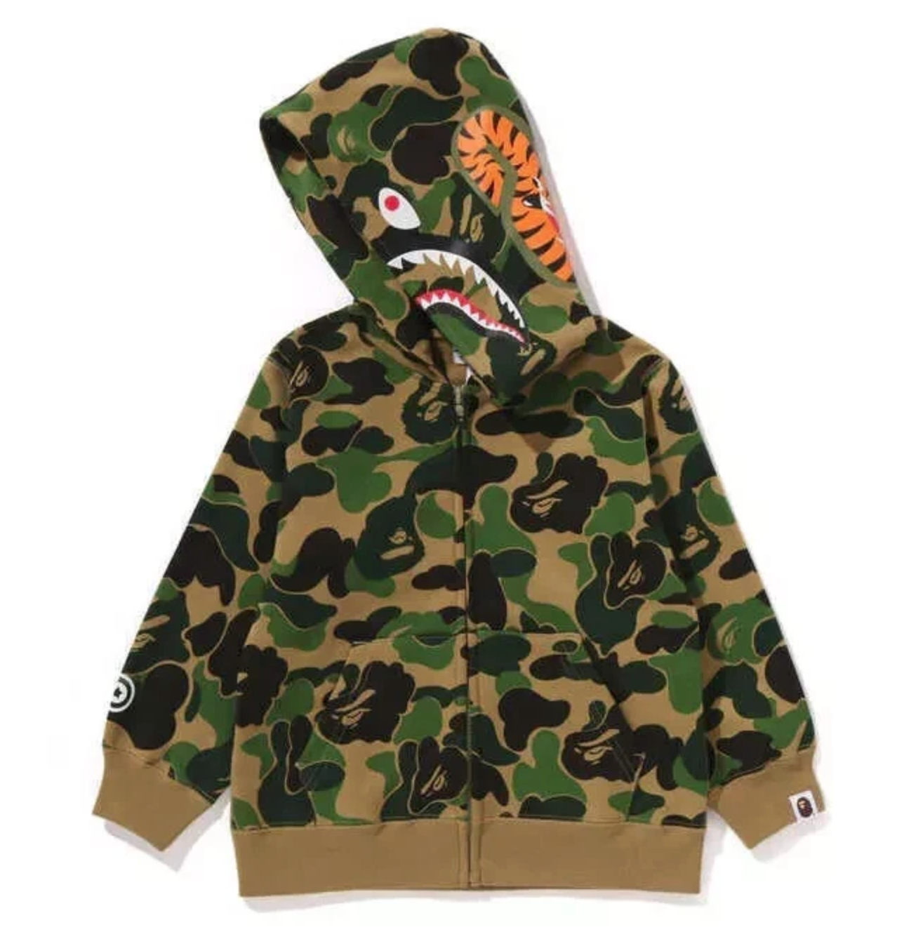 Bape Kids ABC Green Camo Shark Pullover Hoodie Size 90