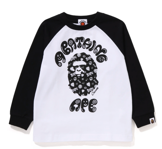 Bape Kids X Chocomoo College L/S Tee Black White Shirt Size 100 K