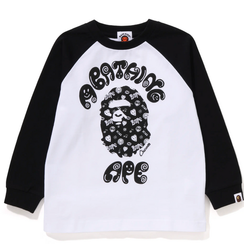 Bape Kids X Chocomoo College L/S Tee Black White Shirt Size 100 K