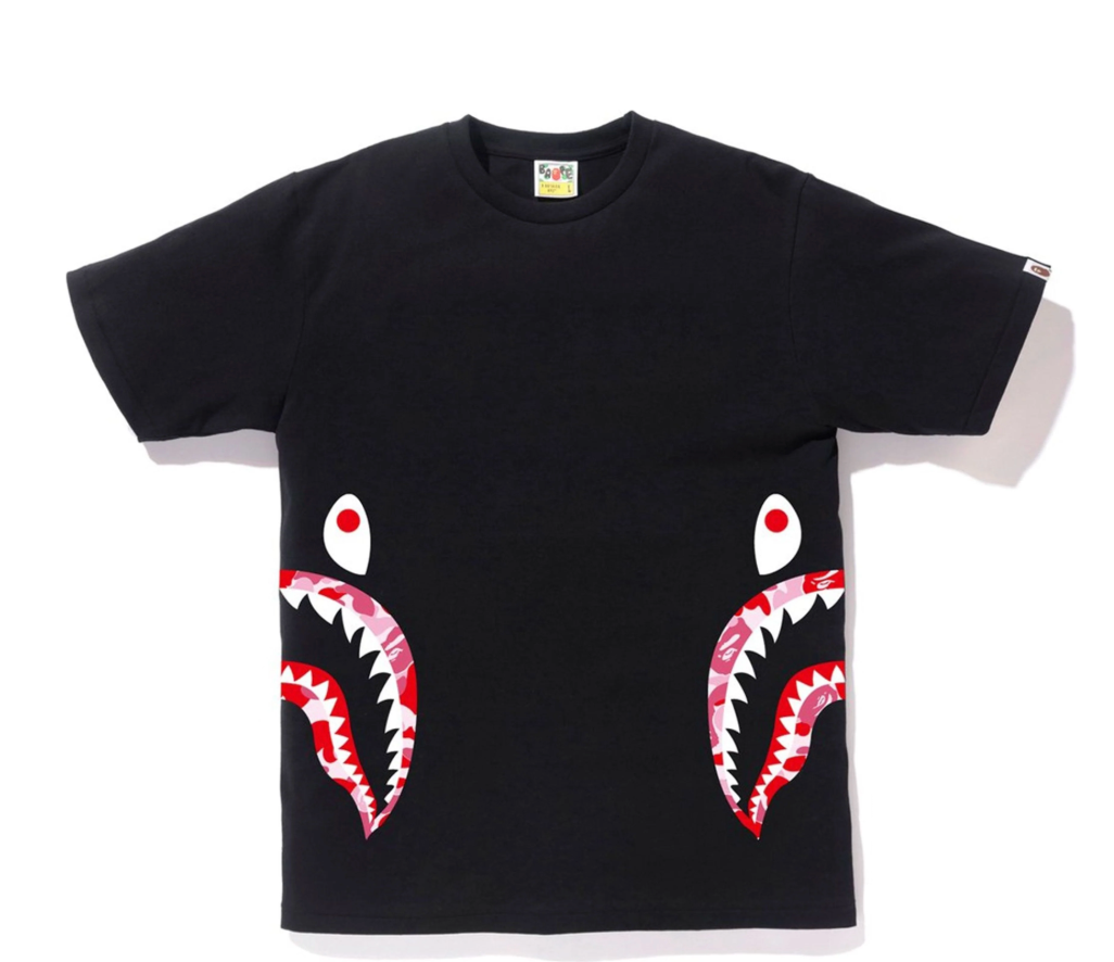 Bape Kids ABC Camo Side Shark Tee Black & Pink Size 120 K