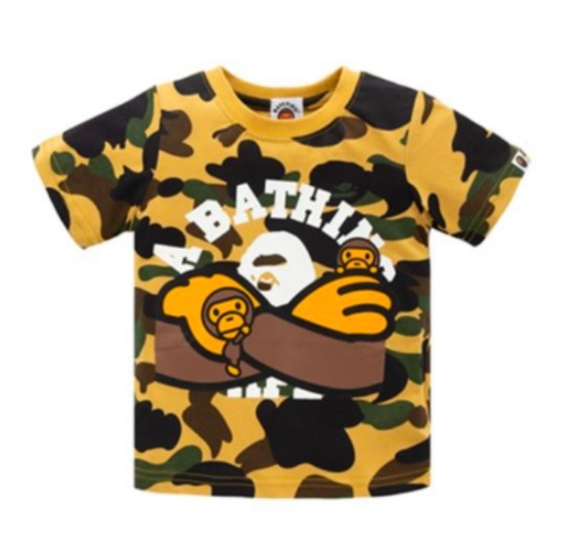 Bape Kids Baby Milo Crossed Arms Tee Yellow Camo Size 130 K