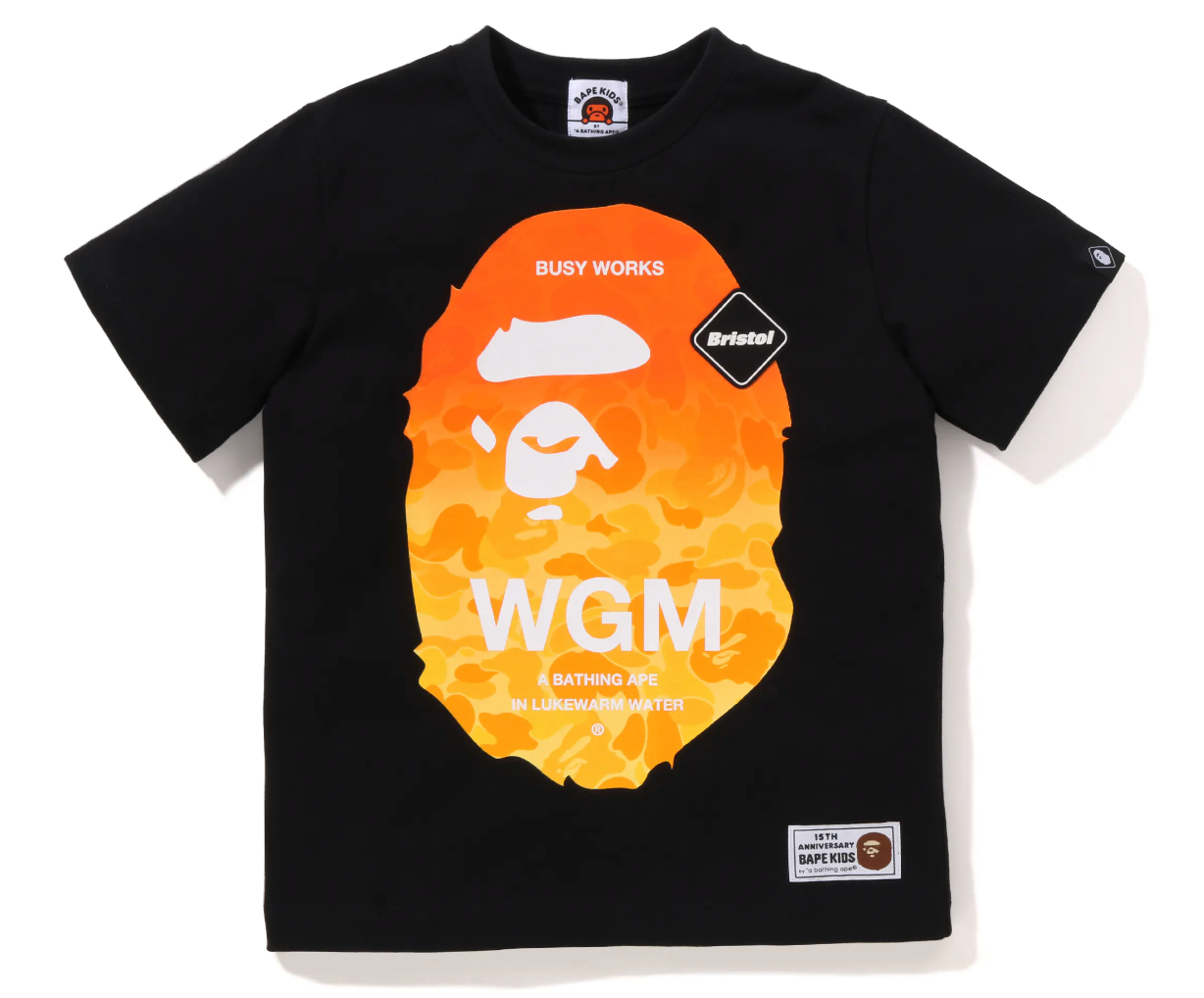Bape Kids 15th Ann. x FCRB ABC Camo Emblem Print Tee Black Size 130 K