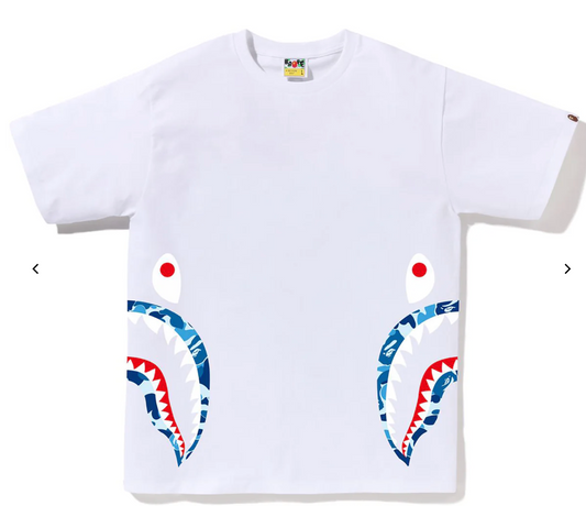 Bape Kids ABC Camo Side Shark Tee White & Blue Size 110K