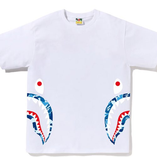 Bape Kids ABC Camo Side Shark Tee White & Blue Size 110K