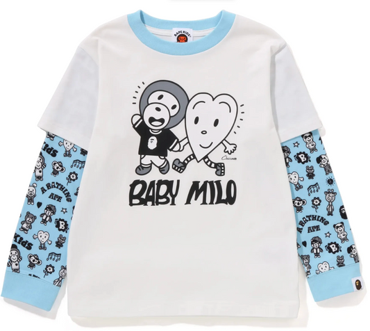 Bape Kids X Chocomoo Milo Friends Layered L/S Shirt White Size 100 K