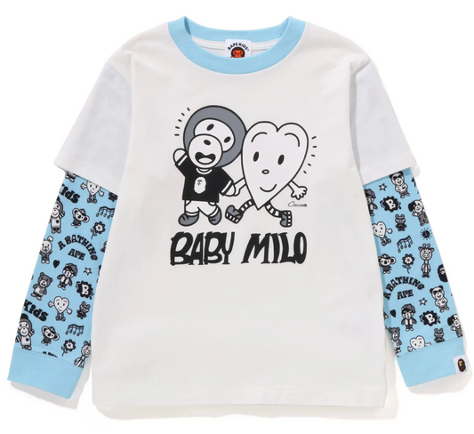 Bape Kids X Chocomoo Milo Friends Layered L/S Shirt White Size 130 K
