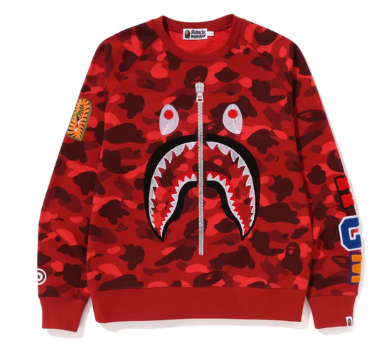 BAPE Color Camo Embroidery Shark Red Crewneck Large